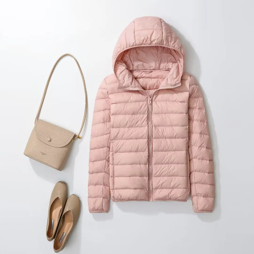Women's Hooded Quilted Zip Front Jacket for Layered Outfits
