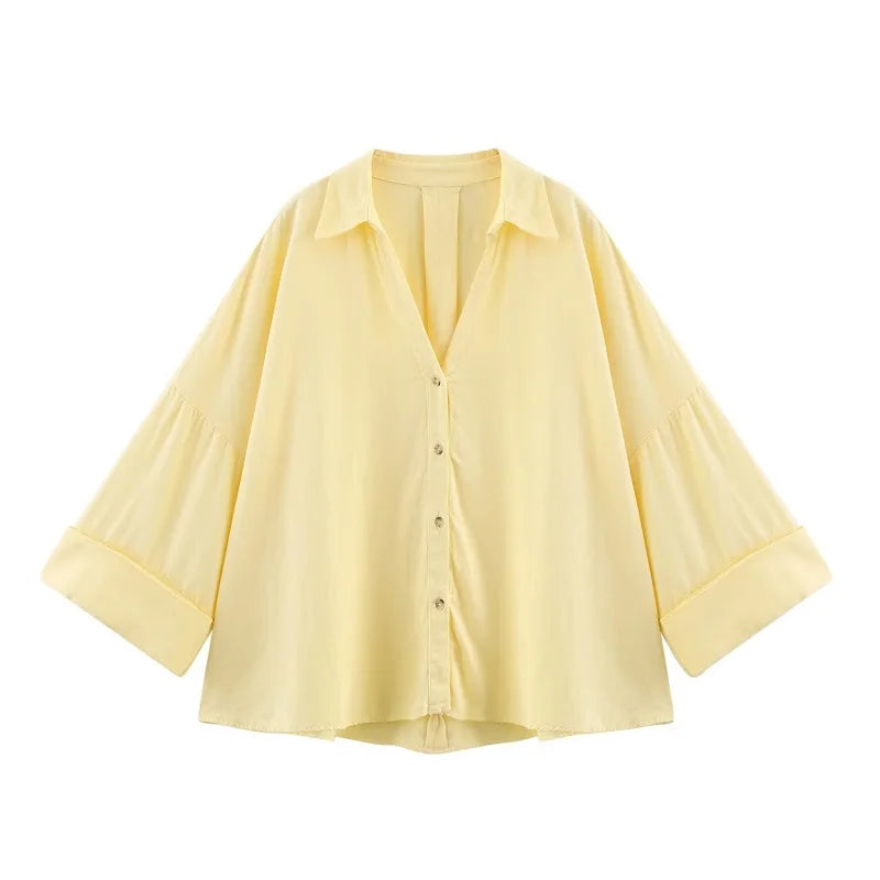 Women's Wide Sleeve Striped Button Front Shirt