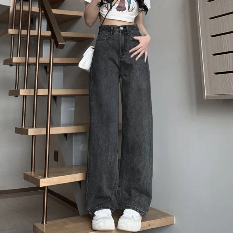 Women's Black Loose Fit Flared Leg Denim Jeans