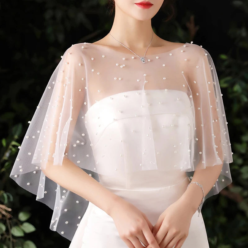Pearl Beaded Sheer Capelet for Layering over Dresses and Tops