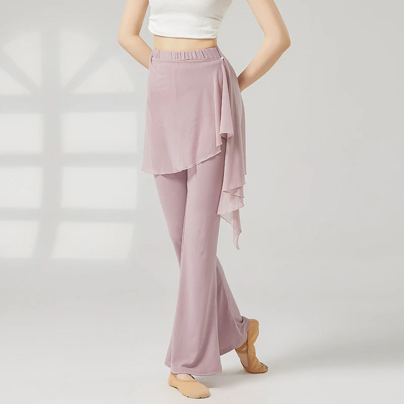 Women's Sheer Skirt Overlay Polyester Blend Flared Pants for Dance Practice