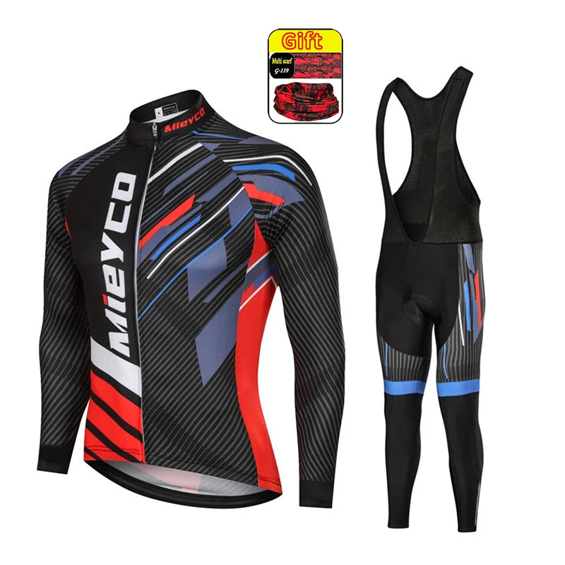 Men Autumn Long Sleeve Cycling Jersey Set MTB Mountain Bike Sportswear Slim Fit