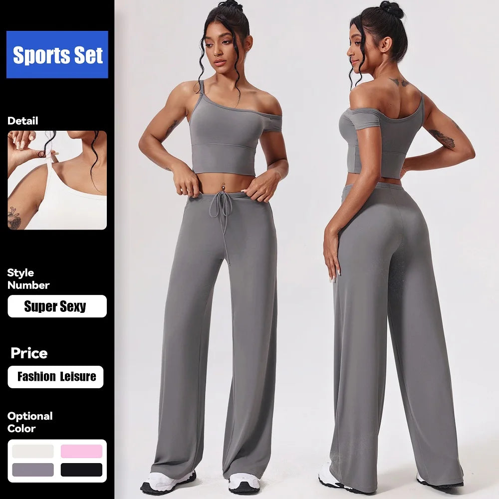 Women's Short-Sleeve Crop Top and Pants Workout Set