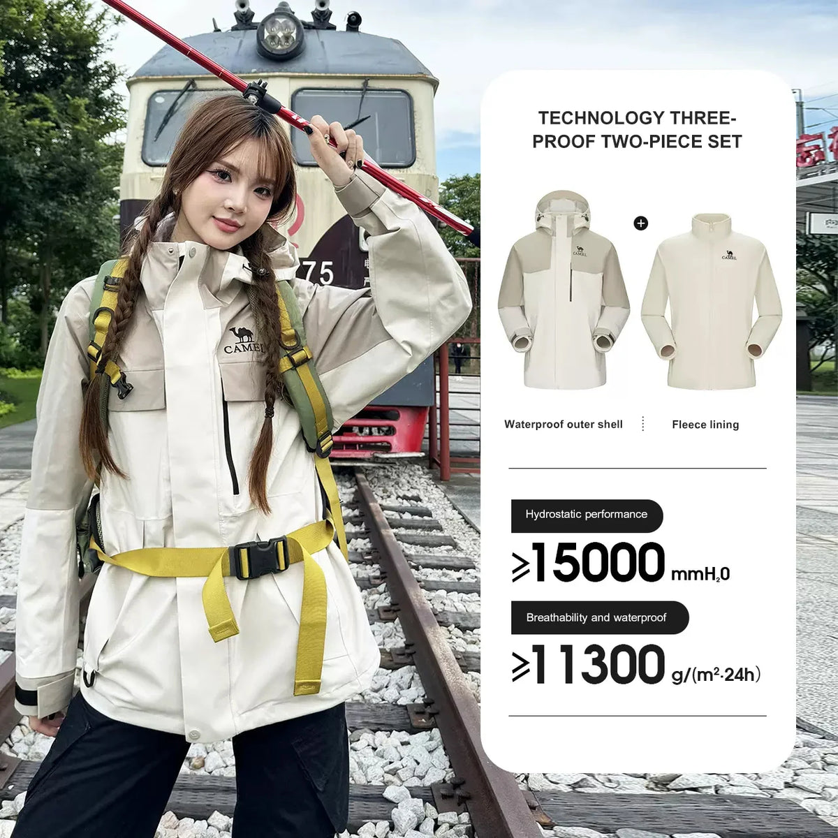 Hooded Long Sleeve Full Zip Outdoor Hiking Jacket with Pockets