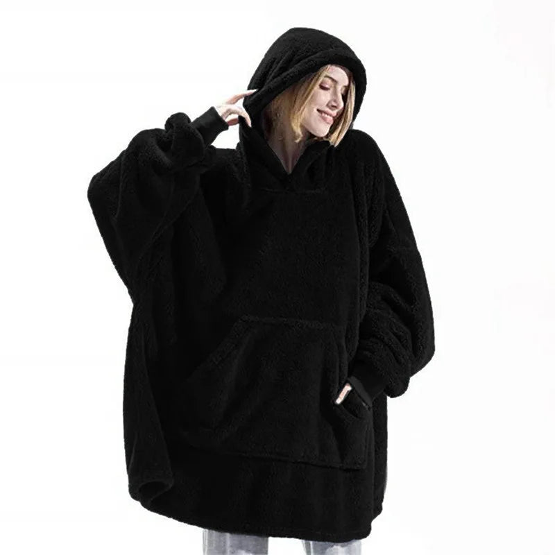 Oversized Fleece Blanket Hoodie with Long Sleeves and Front Pocket