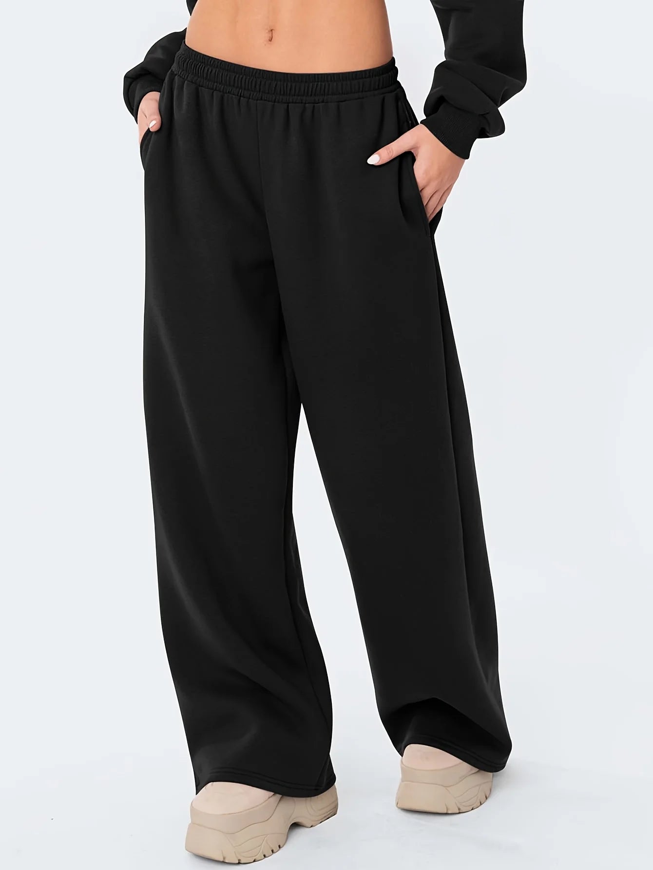 Women's Cotton Solid Loose Wide-Leg Ankle-Length Mid-Rise Pants for Casual Autumn Outfits