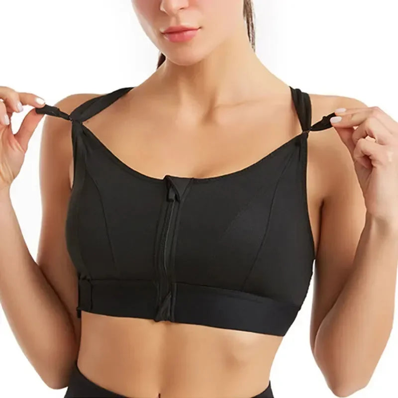 Women's Front Zip Cross Back Sports Bra
