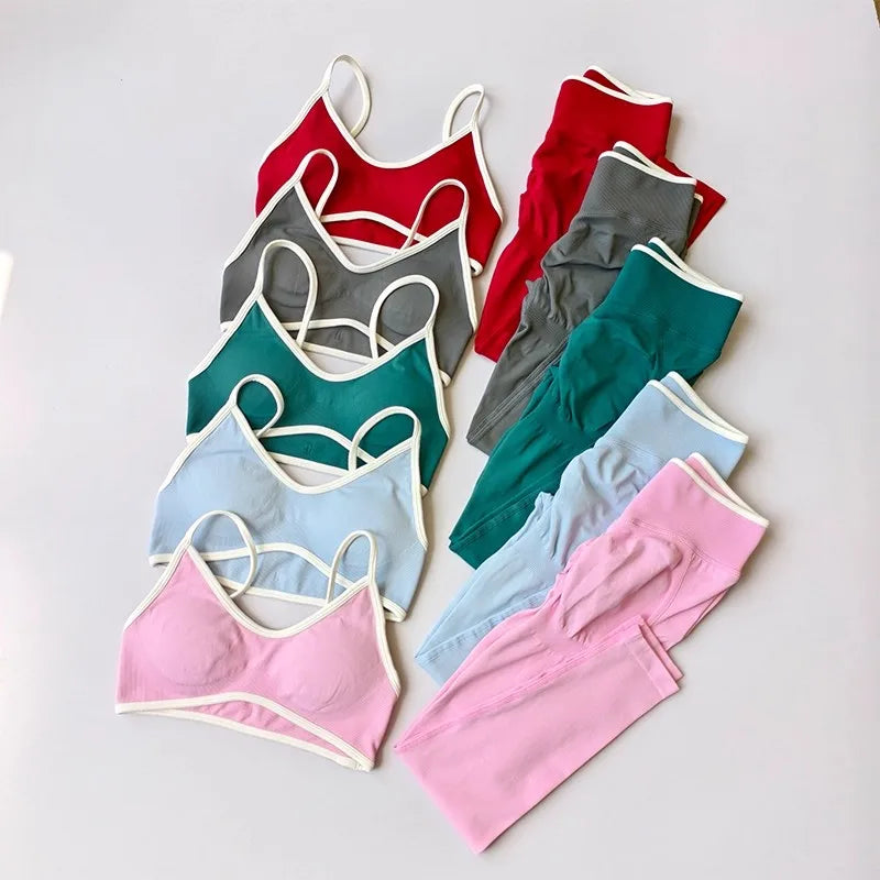 Women's Contrast Sports Bra and Leggings Set