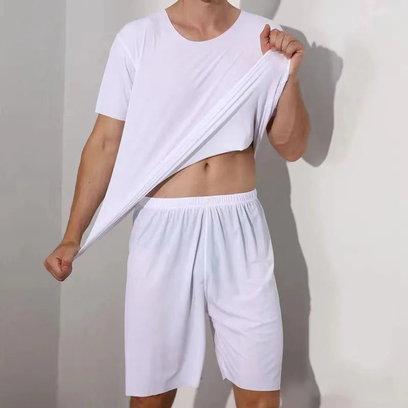 Men's Solid Short Sleeve Top and Shorts Lounge Pajama Set