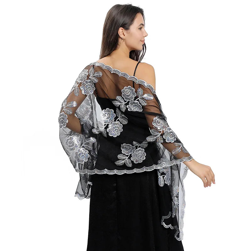 Floral Lace Fringed Wrap Scarf for Layering over Outfits