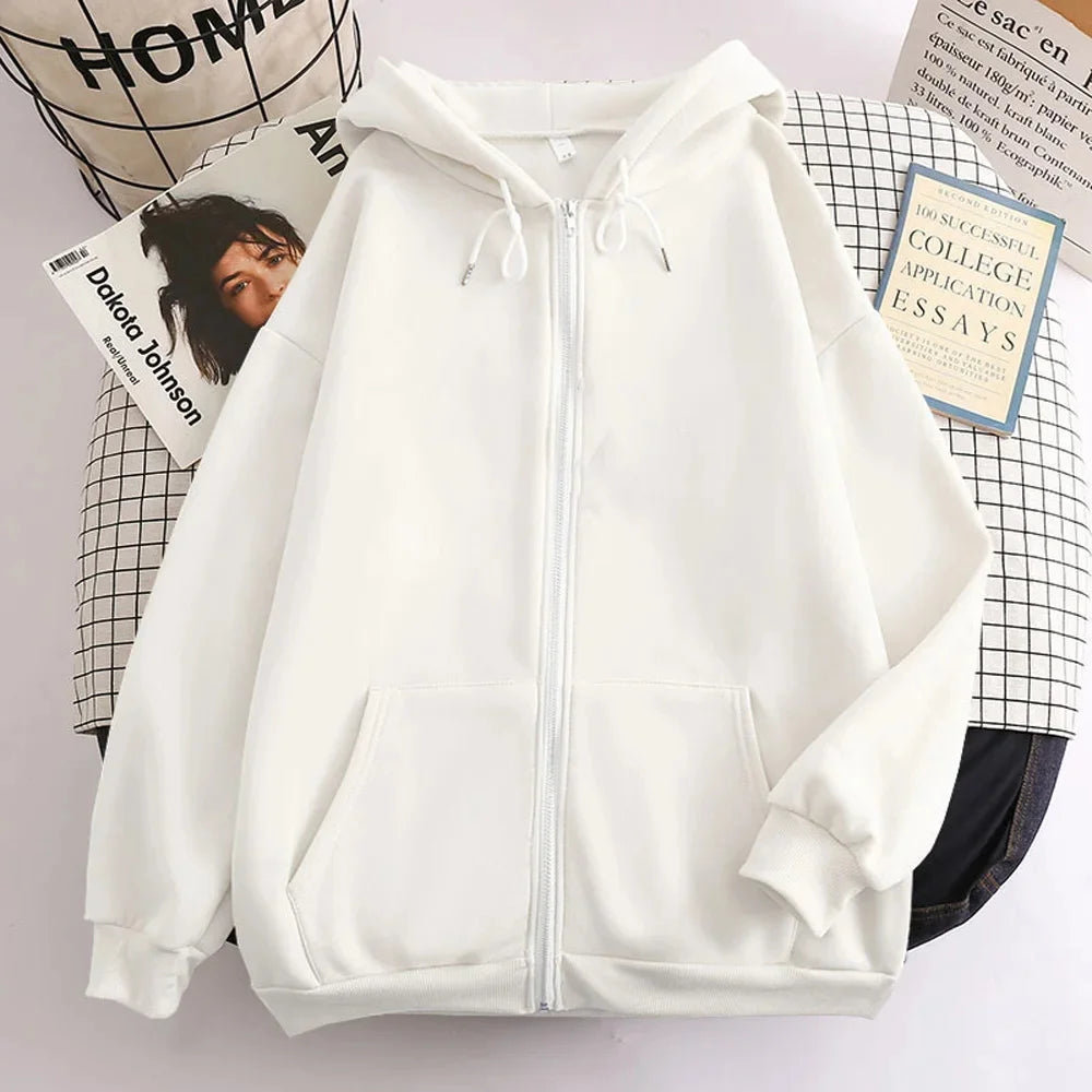 Long Sleeve Full Zip Casual Hooded Sweatshirt for Layering