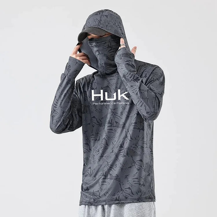 Men's Fishing-Print Long-Sleeve Hooded Top