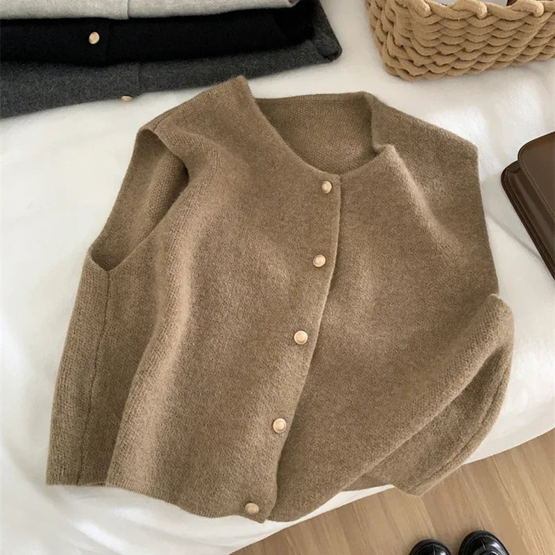 Women's Sleeveless Knit Button Front Vest Casual Knit Layer