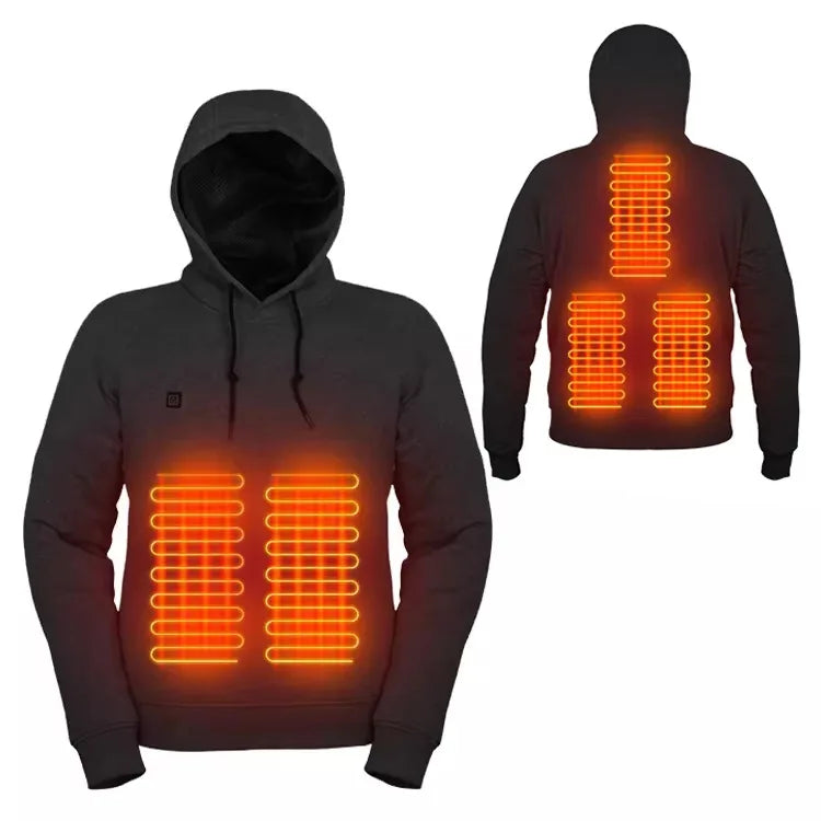 USB Heated Full Zip Long Sleeve Hooded Outdoor Sweatshirt