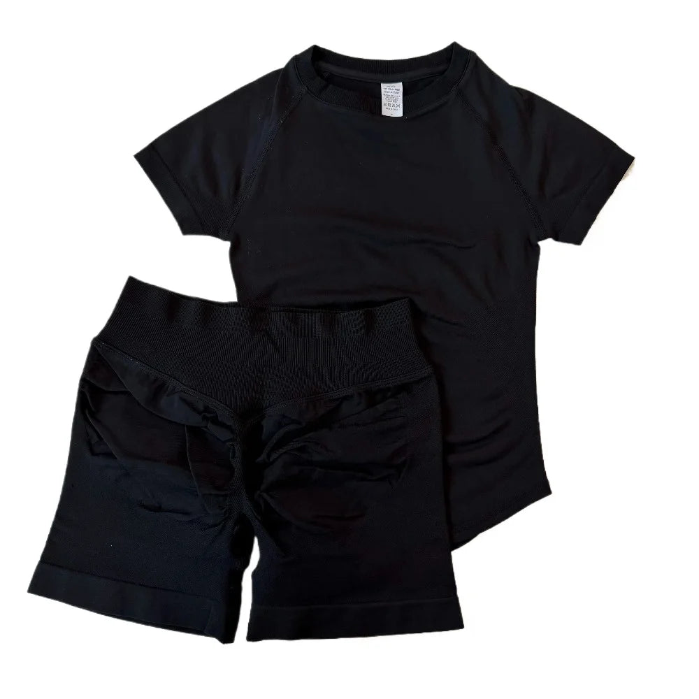 Women's Tee And Shorts Options Yoga Set For Workout Outfits