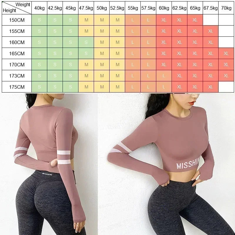 Women's Letter-Detail Long-Sleeve Workout Crop Top