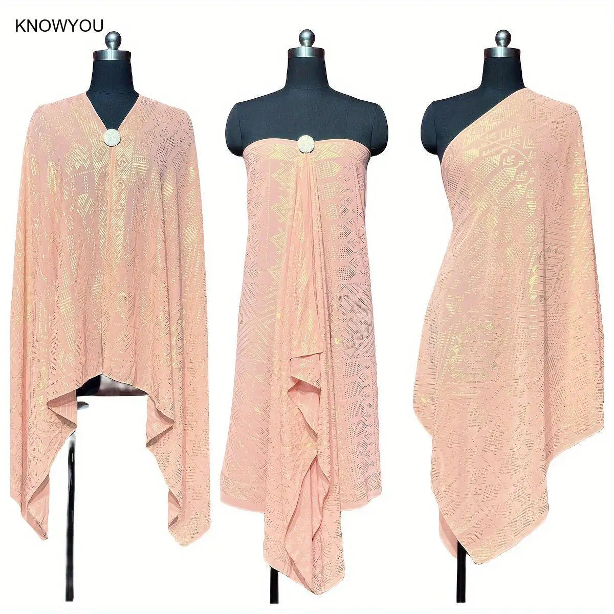 Gold Print Sheer Wrap Scarf for Layering over Outfits