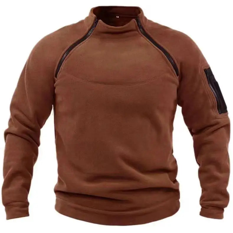 Mock Neck Fleece Long Sleeve Outdoor Pullover with Pockets