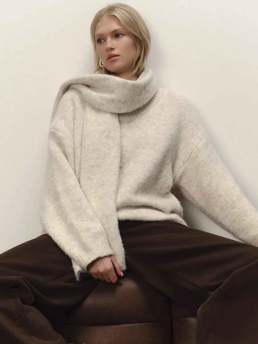 Women's Mixed Collar Long Sleeve Knit Sweater Casual Knit Layer