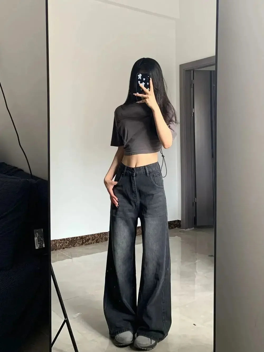 Women's Black Wide Flared Leg Denim Jeans For Everyday Outfits