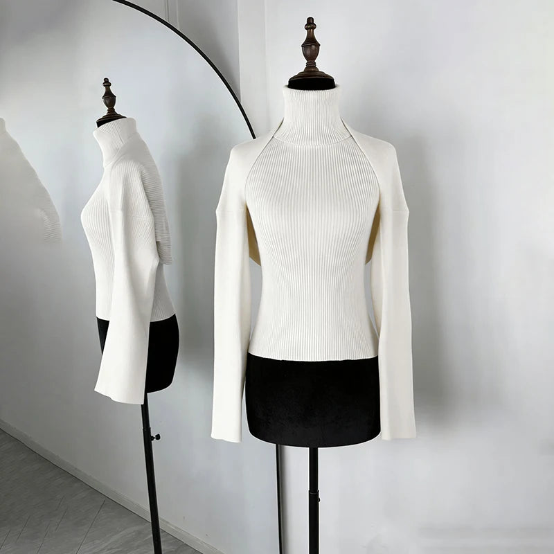 Women's Ribbed Polyester Blend Halter Tank and Long Sleeve Bolero with Separate Options
