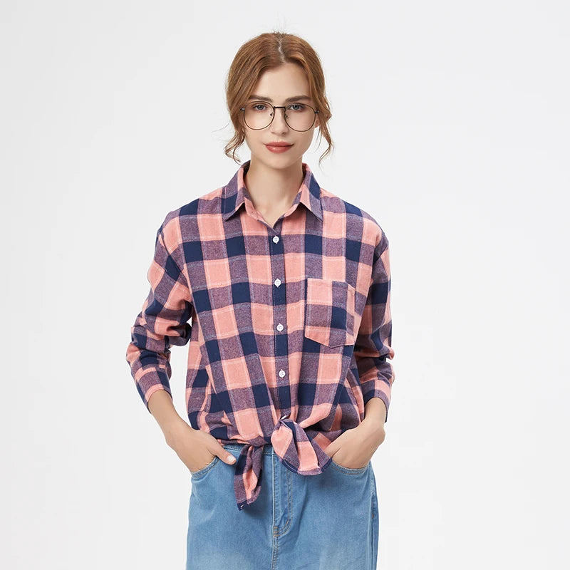 Women's Checked Collared Long Sleeve Shirt