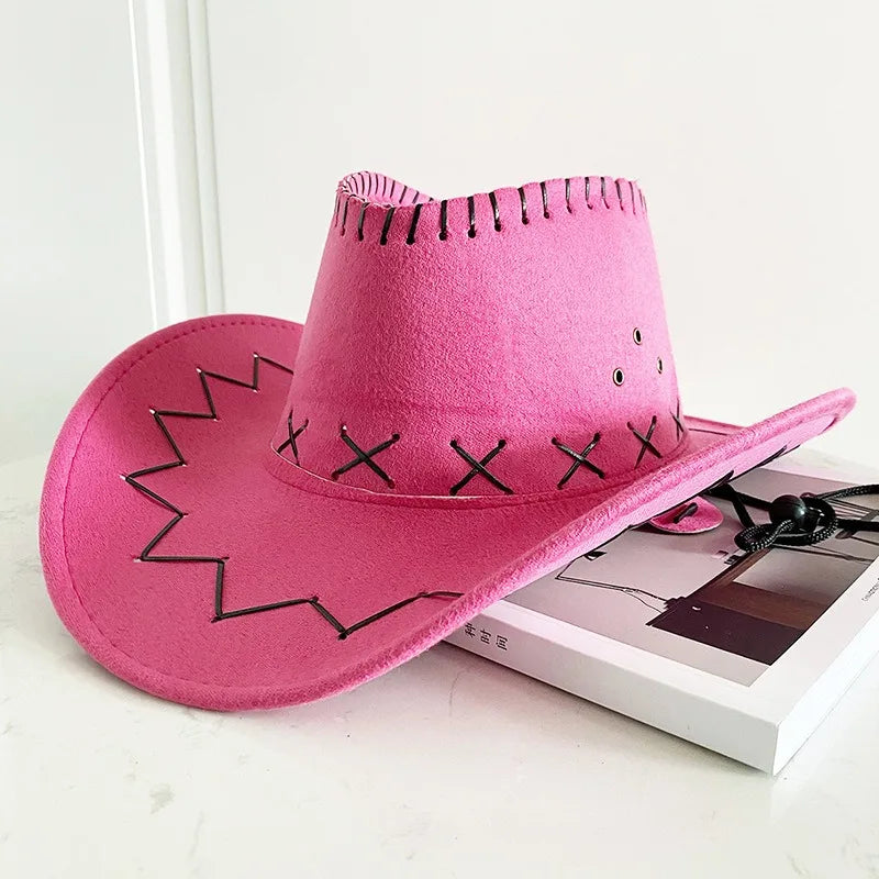 Wide Brim Cowboy Hat with Decorative Edge Stitching