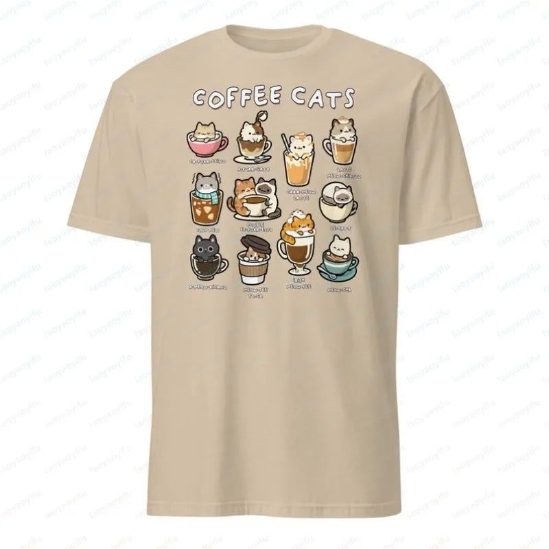Coffee Cats Graphic Crewneck Short-Sleeve T-Shirt