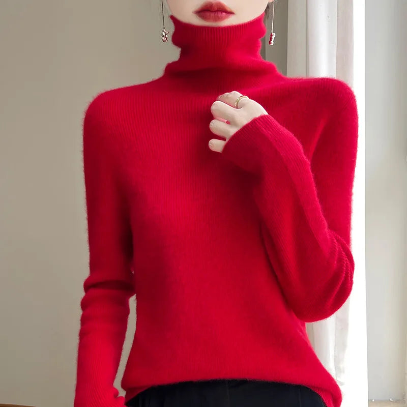 Women's Roll Neck Long Sleeve Sweater Casual Knit Layer