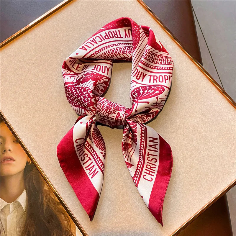 Letter Print Square Scarf with Patterned Border Design