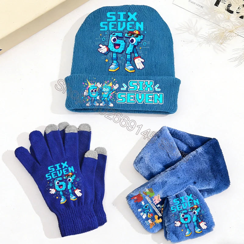 Kids' Six Seven Printed Hat Scarf and Gloves Set for Winter