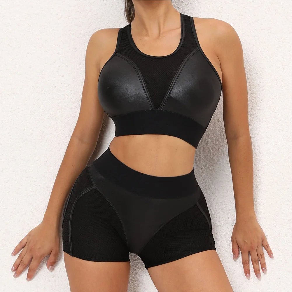 Women's Racerback Sports Bra and Shorts Workout Set