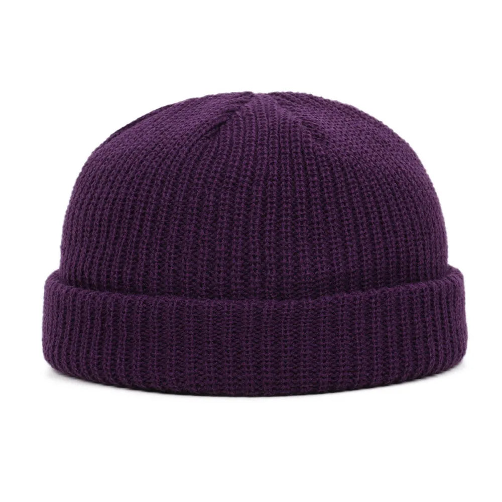 Short Ribbed Knit Beanie with Folded Cuff Shape