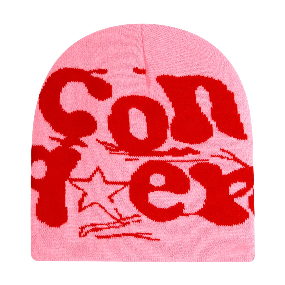 Graphic Knit Beanie with Letter and Pattern Style Options