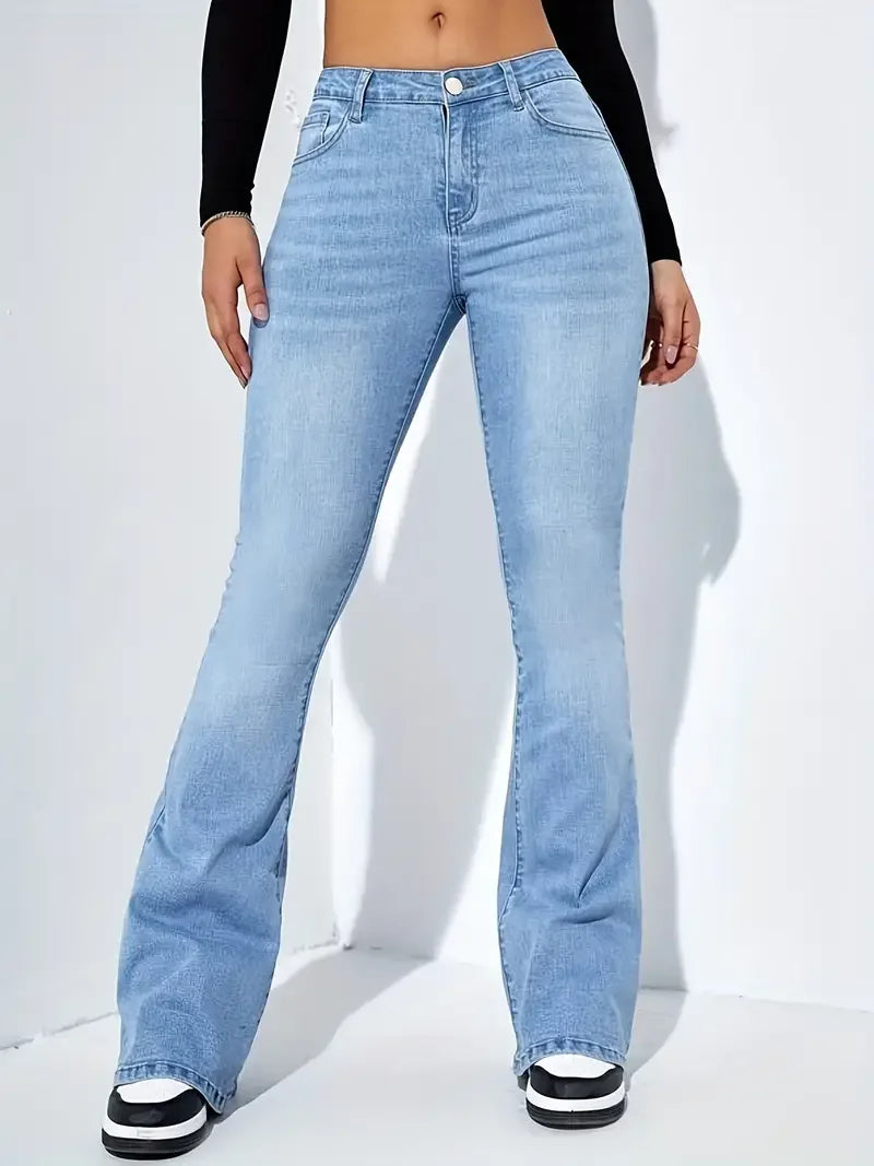 Women's Gray Blue Flared Leg Denim Jeans For Everyday Outfits
