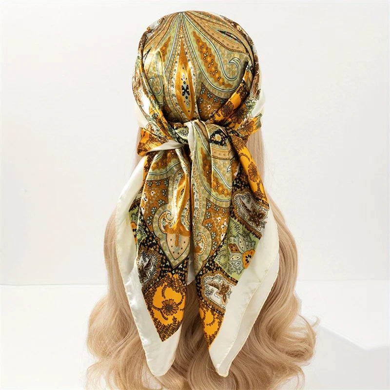 Printed Square Scarf with Ornate Paisley Pattern Options