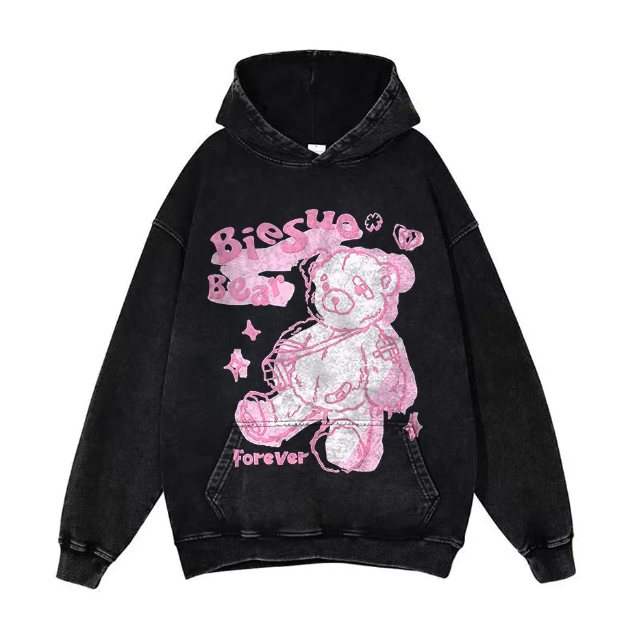 Anime Pain Graphic Hoodie Men's Retro Washed Harajuku Streetwear