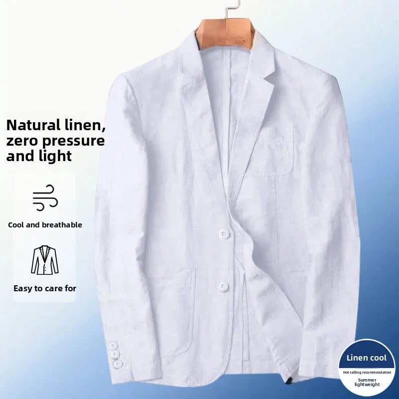 Men's Linen Long-Sleeve Notched-Lapel Single-Breasted Blazer for Smart Casual Everyday Layered Outfits