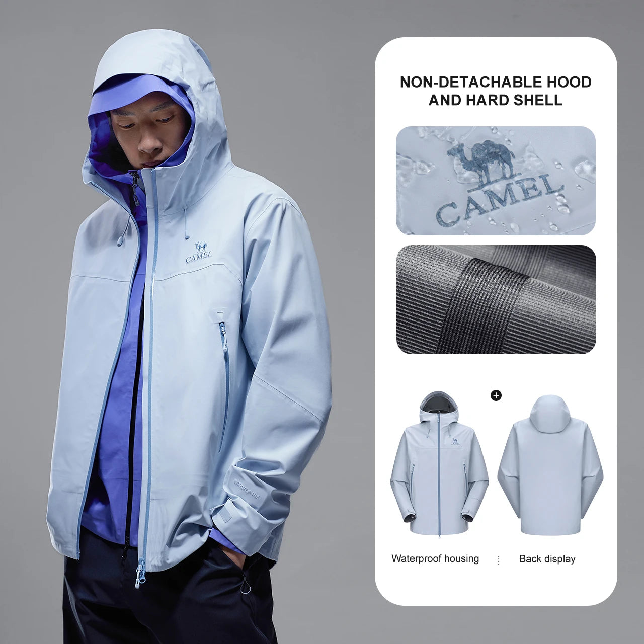 Hooded Long Sleeve Full Zip Outdoor Hiking Jacket with Pockets