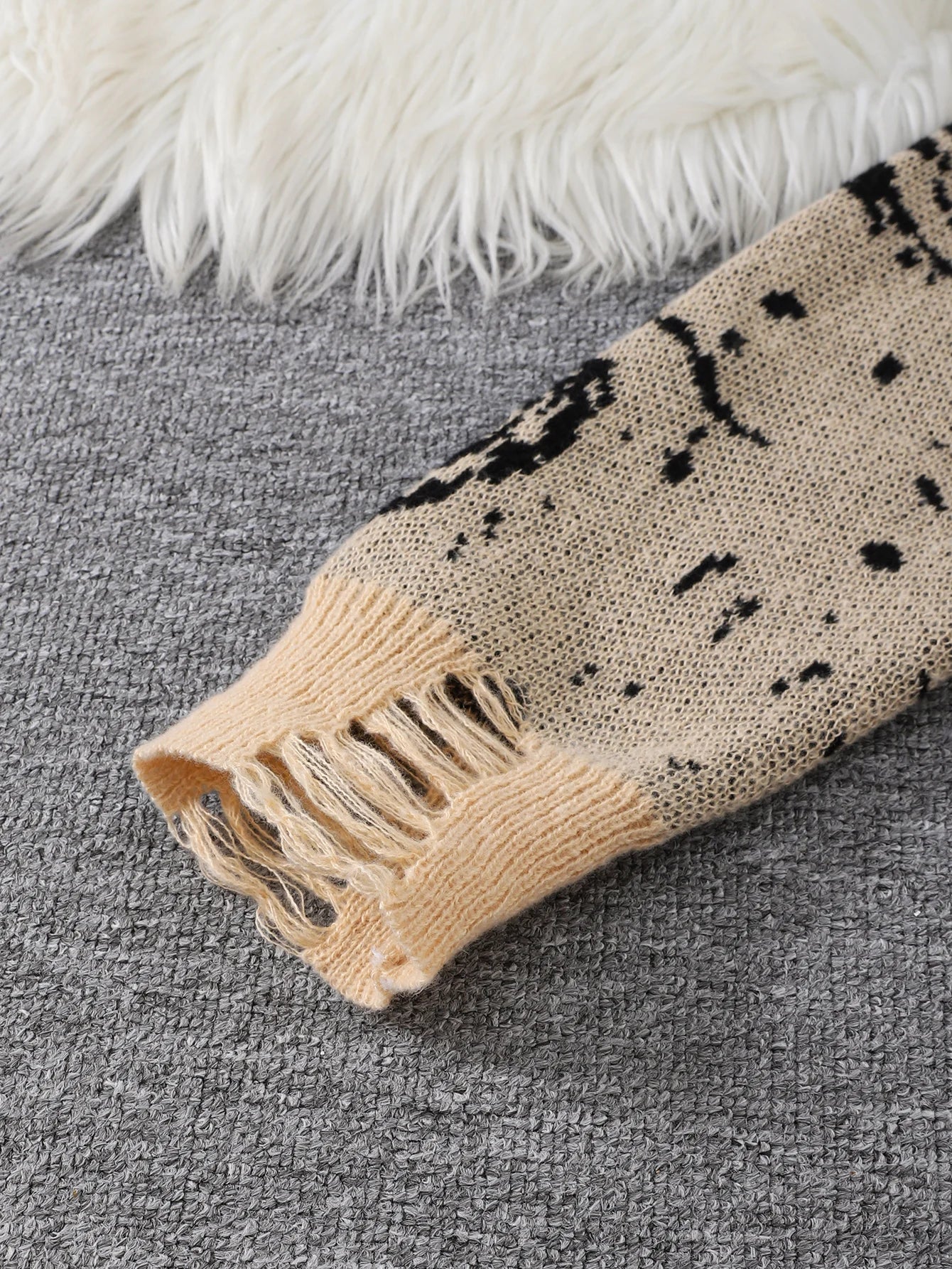 Men's Distressed Graphic Crew Neck Knit Sweater
