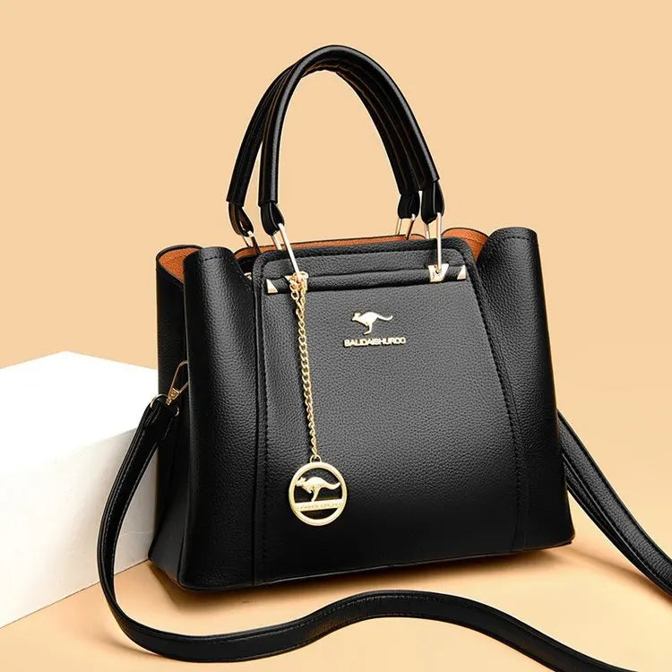 Women's Structured Shoulder Handbag with Pendant and Adjustable Crossbody Strap