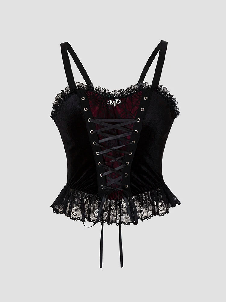 Women's Crop Top with Front Lace-Up Detail and a Ruffle Hem