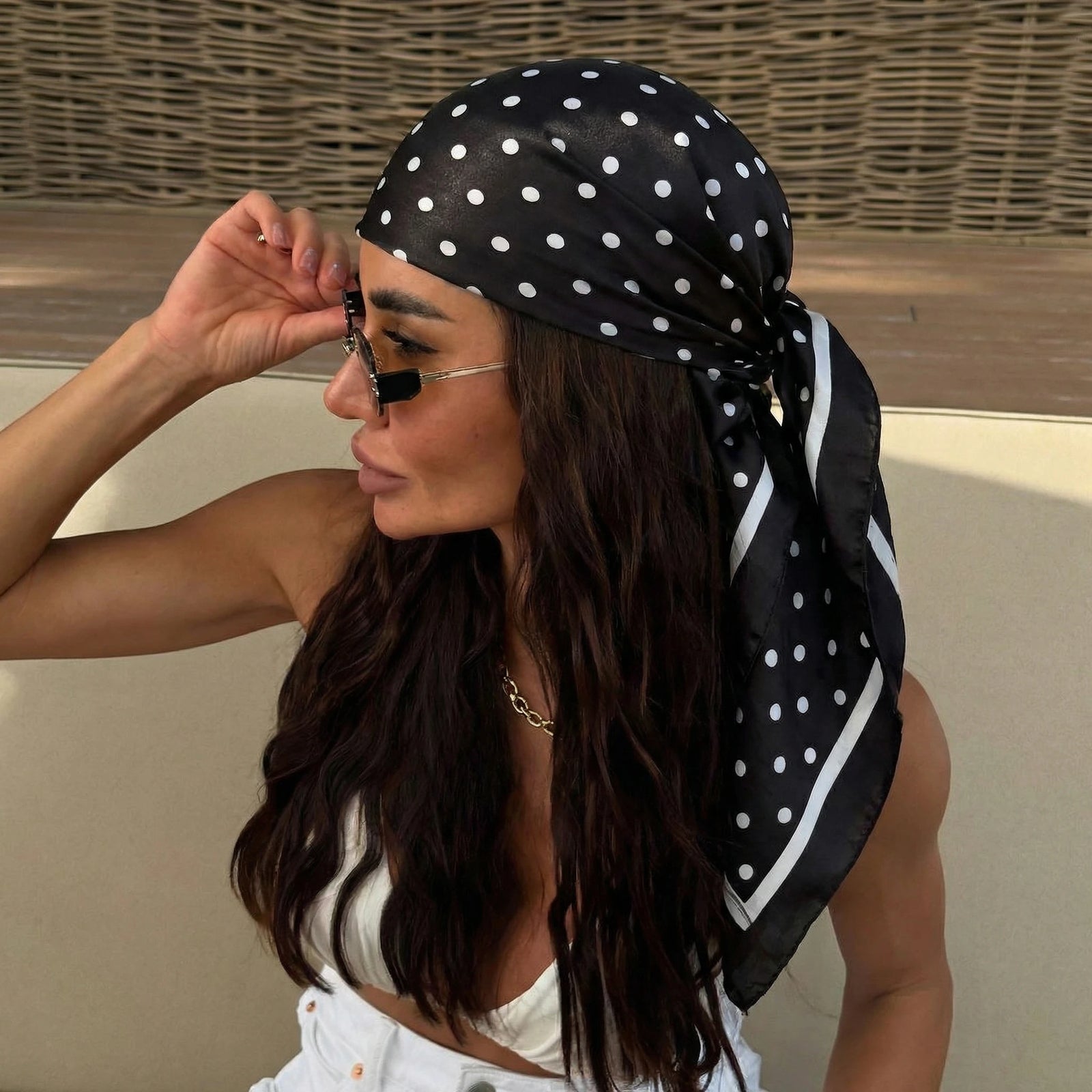 Polka Dot Square Scarf for Hair and Neck Styling