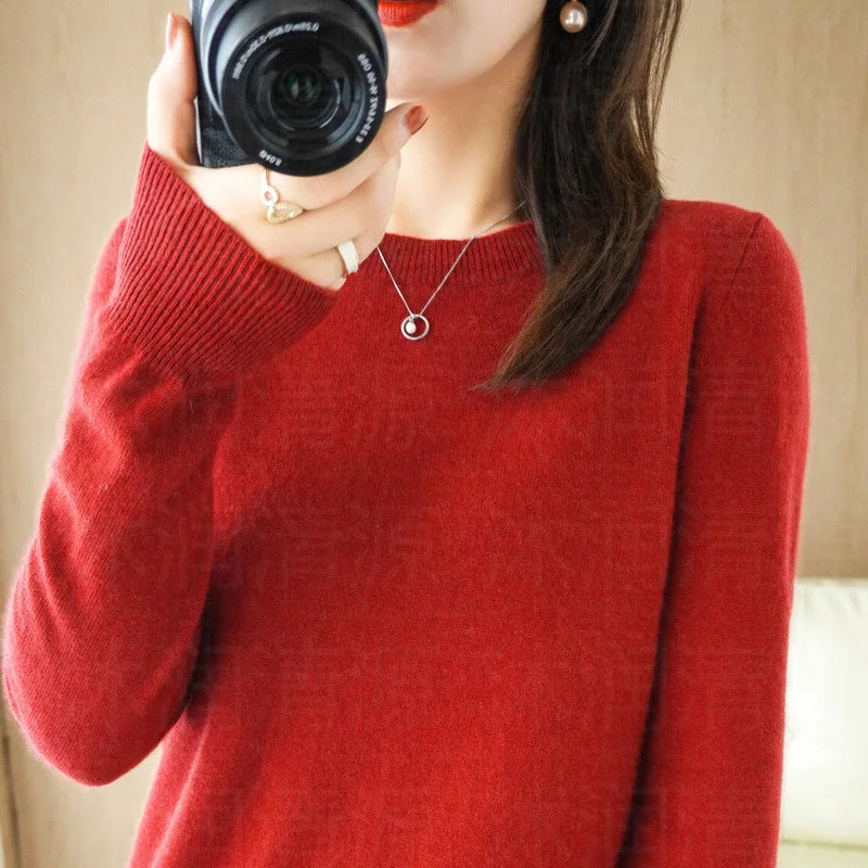 Women's Crew Neck Long Sleeve Sweater Casual Knit Layer