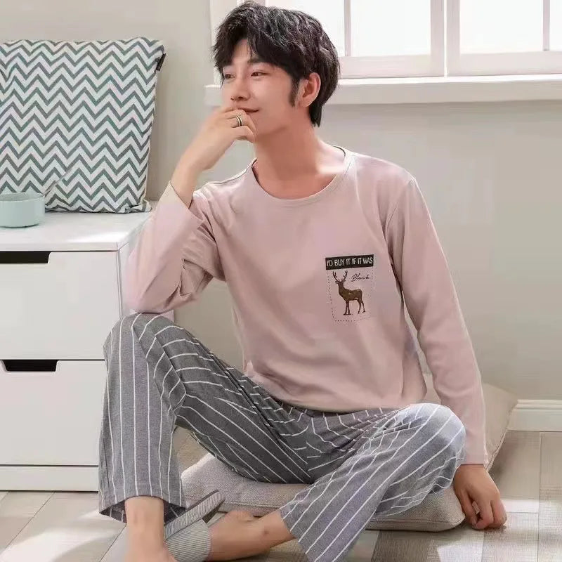 Men's Striped Long Sleeve Top and Pants Pajama Set