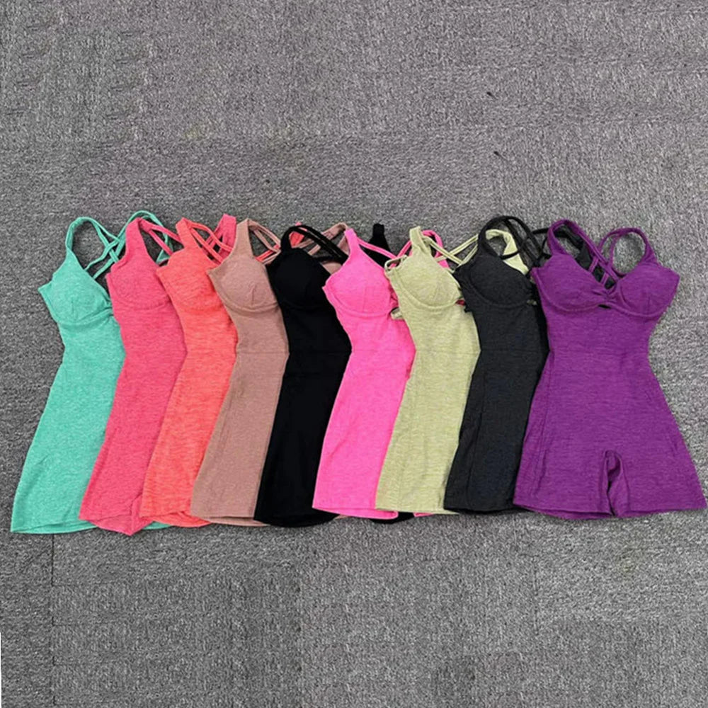 Women's Ribbed Nylon Blend Romper with Strappy Back and Keyhole Front