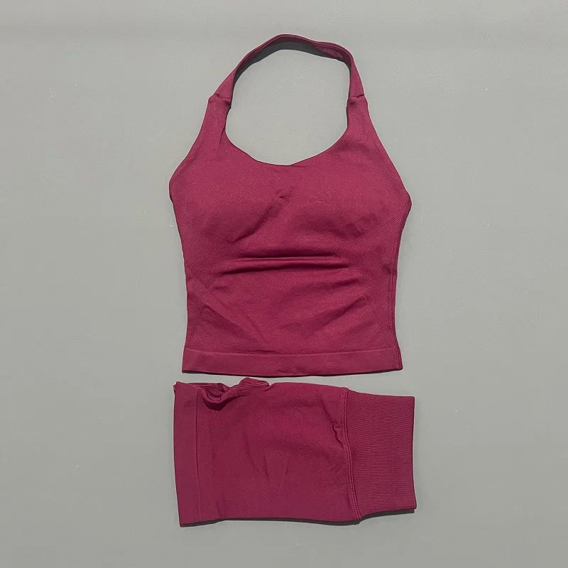Women's Halter Tank And Shorts Yoga Set For Workout Outfits