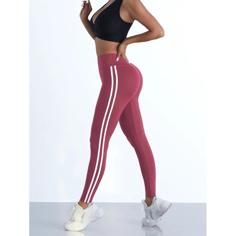 Women's Striped Full Length Leggings For Workout Outfits