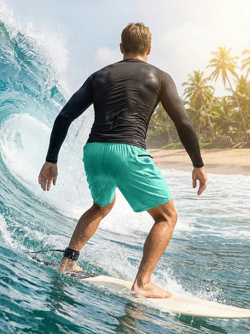 Men's Long Sleeve Rash Guard with Swim Bottom Options