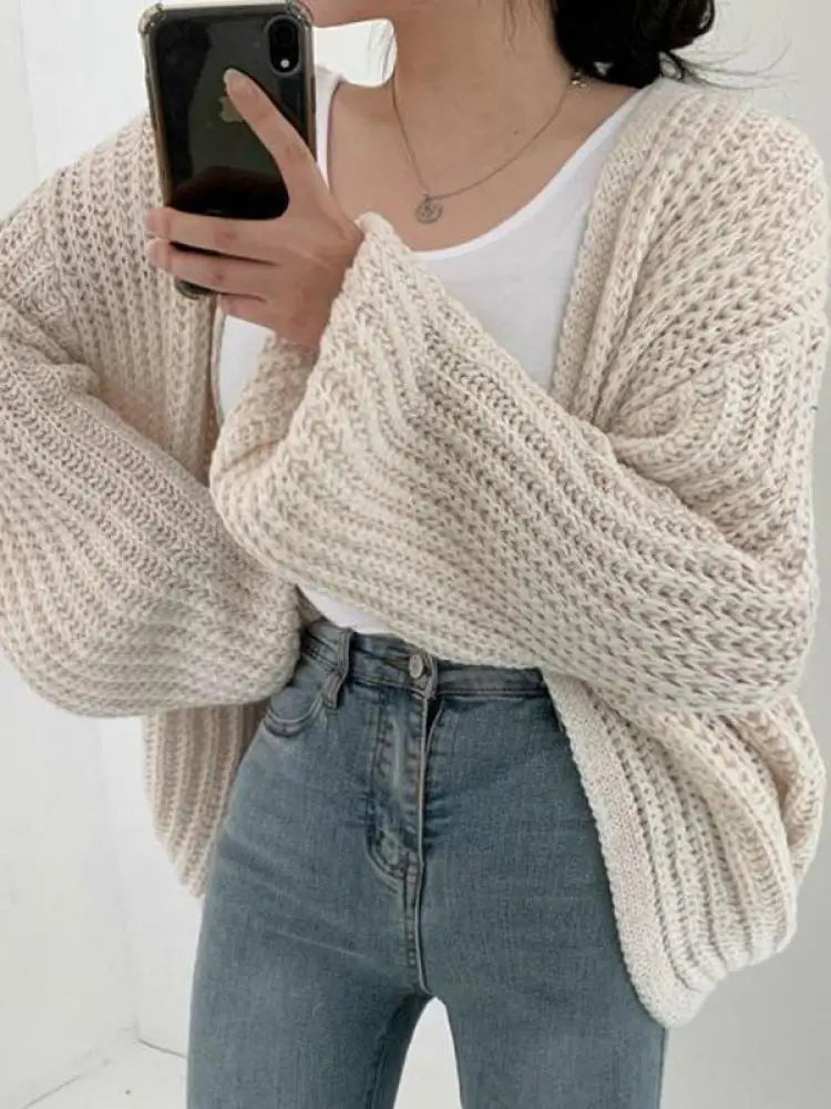 Women's Open Front Chunky Knit Cardigan Casual Knit Layer